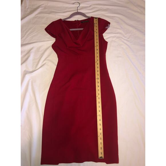 Red Drape Dress Size 2 Gretchen Cowl Neck Black Halo Sheath Classic Sophisticate - Picture 7 of 10